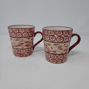 Temptations Tara Old World Red Coffee Tea Mug 10 oz Set of 2